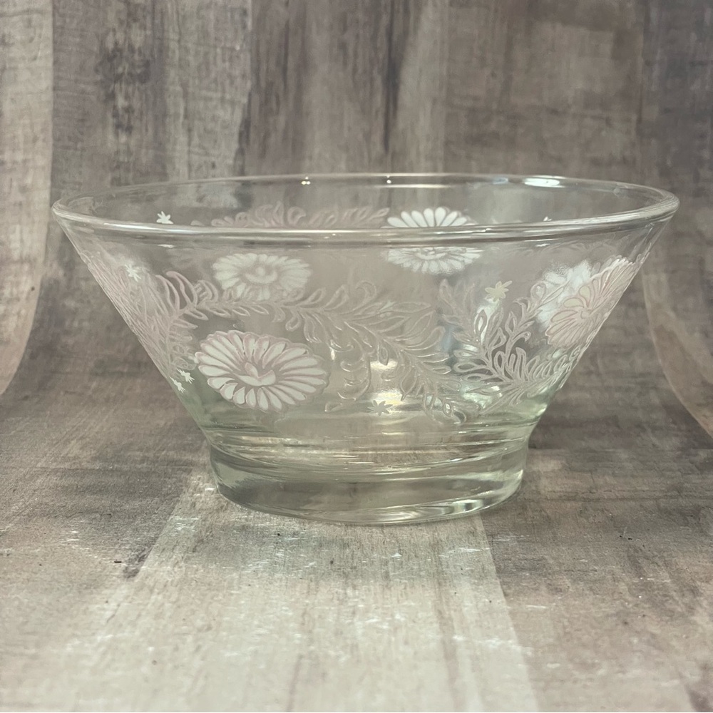 TODD Pink Floral Etched Depression Glass Small Bowl Dessert Dish 2.5" Tall